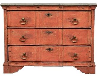 19th C. Baroque Dresser In Orange Paint