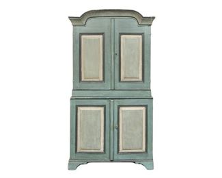 Early 19th C. Cabinet In Green Paint