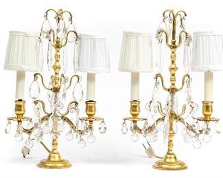 Pair Of 19th C. Brass And Crystal Girondoles