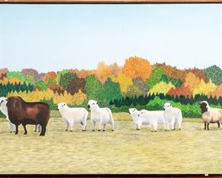 Pat Jensen (American, 1929-2009), Oil On Canvas, "Landscape With Sheep"