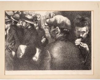 Raphael Soyer (Russian/Am. 1899 - 1987) Signed Lithograph Titled "Bowery Nocturne"