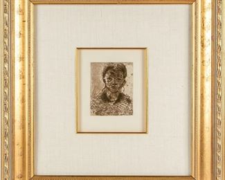 Paul Cezanne (French, 1839-1906) Sepia Brown Etching, "Tete De Jeune Fille" (Head Of A Young Woman)