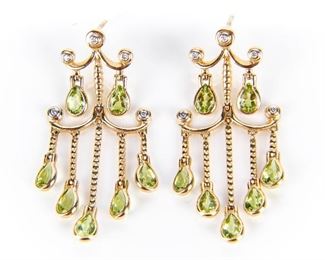 Pair Of 14K Gold Pierced Chandelier Earrings