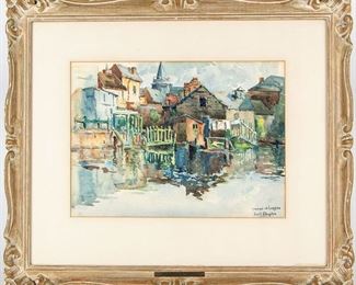 Louis-Etienne Dauphin (1885-1926) Watercolor Of A Coastal Town