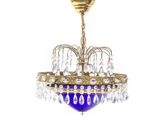 Vintage Cobalt Blue Glass And Crystal Fixture