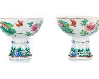 Pair Of Hand Painted Chinese Footed Dishes