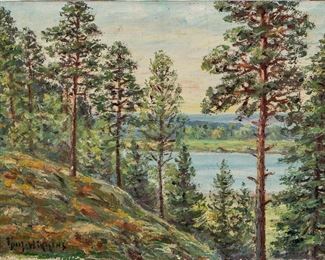 Guy Carlton Wiggins (American, NY, CT 1883-1962) Oil On Canvas, Forest River Landscape