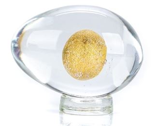 Venini 24 Karat Gold Orb Inclused Glass Egg Paperweight