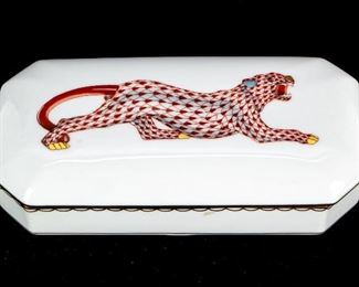 Herend First Edition Leopard Oblong Porcelain Trinket Box