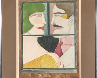 Richard Linder (German, 1901-1978) Color Lithograph, Modernist Male And Female Torsos