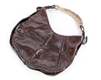 Yves Saint Laurent Iconic Brown Leather Hobo Bag With Horn Handle