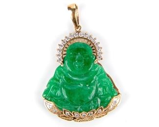 Jade Buddha Pendant Set In 18K Gold & Diamonds