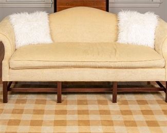 Mahogany Upholstered Camelback Sofa