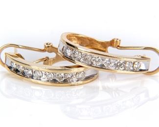 Pair Of 14K Gold & Diamonds Latch Back Earrings