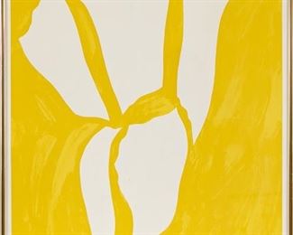 Jack Youngerman (American, B.1926) Modern 1966 Color Lithograph, Abstract Flower In White On Yellow