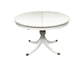 19th C. Round Carved Dining Table In White Paint
