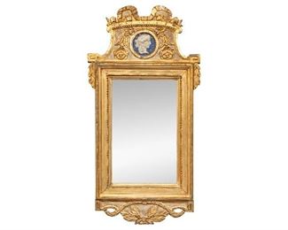Gustavian 19th C. Carved, Painted And Gilt Mirror