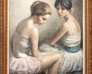 Carmen Ventosa (US, 1919-1964) Oil On Canvas, Portrait Of Two Ballerinas