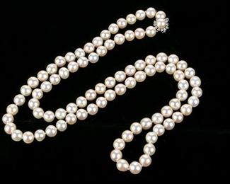 34" Long Genuine Pearl Necklace With 14K White Gold Clasp