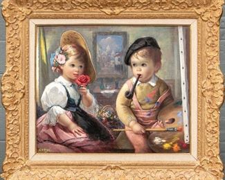 R. Cebal, 20th C. Oil On Canvas, Portraits Of Two Children