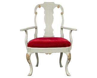 19th C. Rococo Style Arm Chair In Gray Paint
