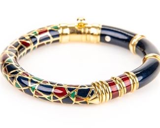 18K Gold & Enameled Bangle By La Nouvelle Bague