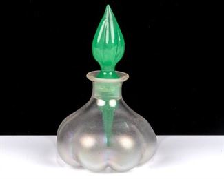 Vintage Steuben Verre De Soie Perfume Bottle With Green Flame Stopper