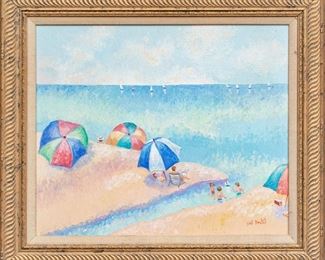 Gail Beutel (Am., B. 1932, CT Artist) Oil On Canvas With Coastal Beach Scene
