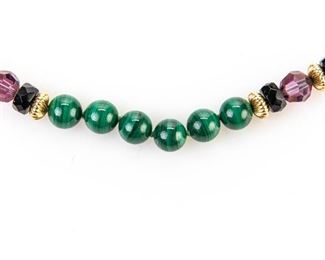 A Malachite Beaded Necklace With 14K Gold Bead Accents