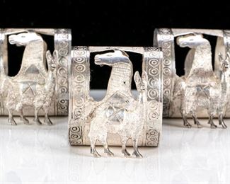 Set Of Three Silver Napkin Rings With Figural Llamas