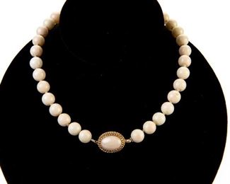 Angel Skin Coral Bead Necklace With 14K Gold Clasp