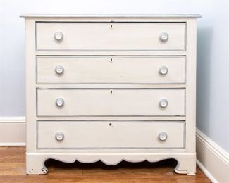 Vintage White Paint Decorated Four Drawer Chest