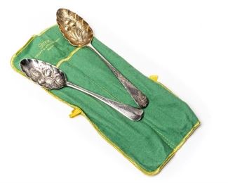 Two Antique English Sterling Silver Berry Spoons