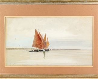 Francis Hopkinson Smith (American, 1838–1915) Watercolor On Paper, Sailboat On The Sea