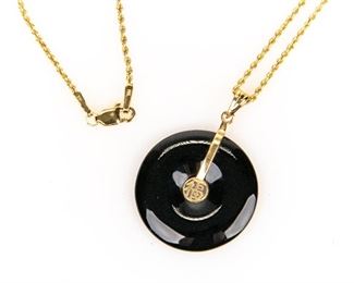 14K Gold Necklace With Round Onyx Pendant