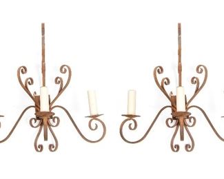 Pair Of Iron Scrolled Three Light Sconces