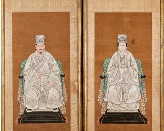 Pair Painted Chinese Ancestor Portraits
