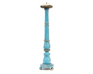 19th C. Carved And Painted Wood Candleprick