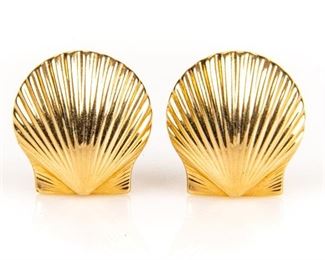14K Gold Shell Form Earrings