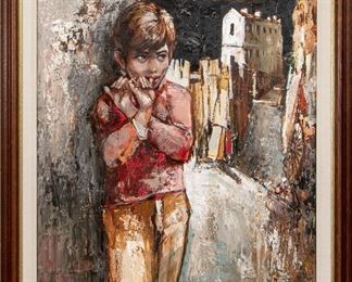 Bernard Locca (Italian, 1926-1997) Oil On Canvas, Street Urchin
