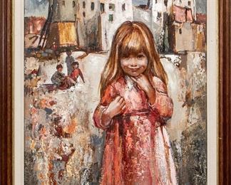 Bernard Locca (Italian, 1926-1997) Oil On Canvas, Little Village Girl