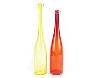 Two Vintage Chuck Vannatta Art Glass Bottles