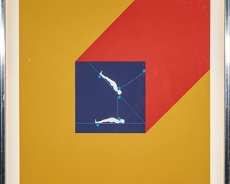 Ernest Tino Trova (American, 1927-2009) Pencil Signed Lithograph With Falling Men, "Manscape Series"