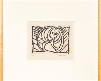 Pierre Alechinsky (Belgian, B.1927) Linoleum Cut With Lithograph "Lino-litho"