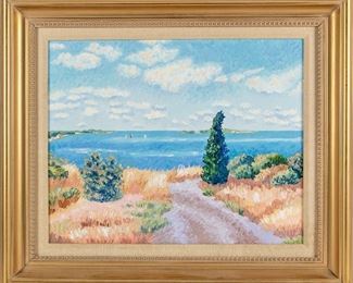 Gail Beutel (Am., B. 1932, CT Artist) Oil On Canvas With Coastal Scene