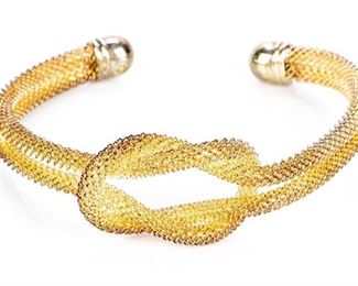 Sterling Silver Vermeil Knot Form Bangle Bracelet