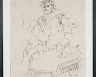 Lucien Philippe Moretti (France, 1922-2000) Lithograph, Young Man Seated In A Cafe