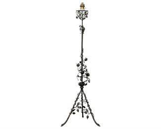 Early 20th C. Wrought Iron Gas Lit Floor Lamp