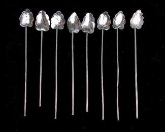 Set Of 8 Sterling Silver Ice Tea Spoons With Foliate Motif