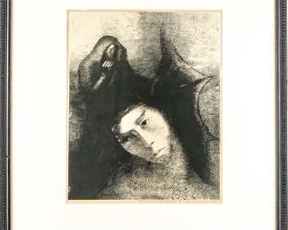 Olidon Redon (France, 1840 - 1916) Etching - Part Of Temptation Of St Anthony